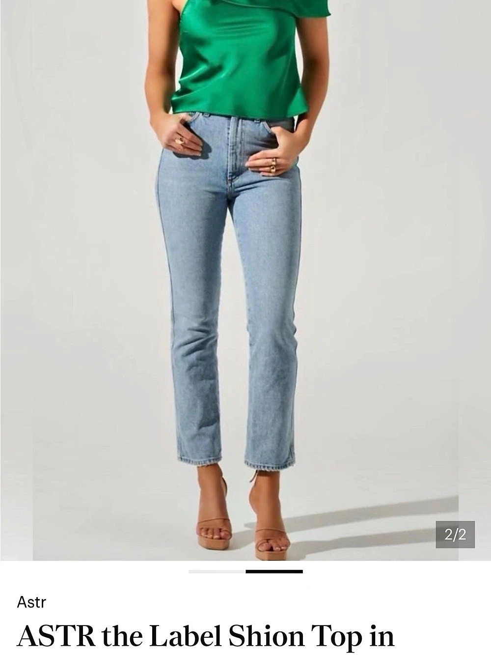 ASTR the Label Shion Top Satin-Look One Shoulder Green XL Like New